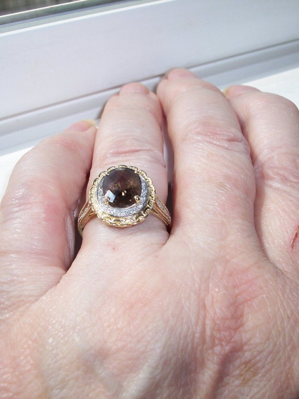 14K Yellow Gold Smoky Quartz & Diamond Halo Ring Women's Size 7 - Picture 5 of 12